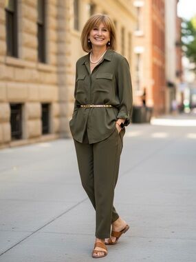 Vince Olive green cropped Straight-Leg Trousers size6 minimalist